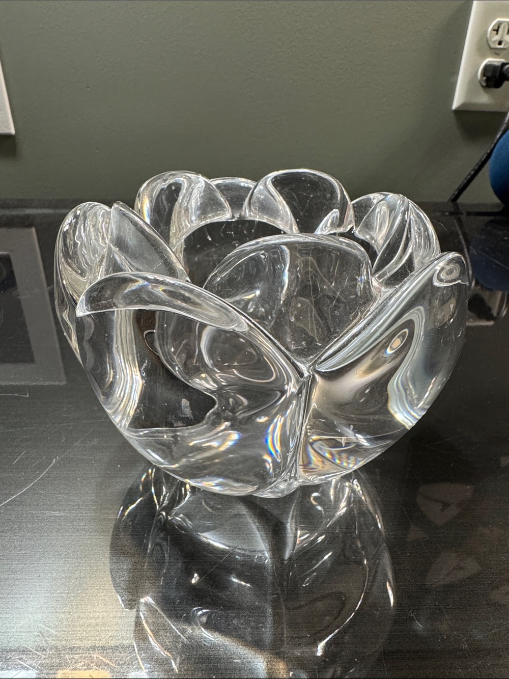 Royal Copenhagen heavy crystal Lotus tea light votive candle holder Jørgensen